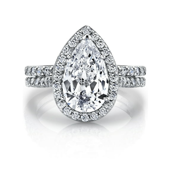 Metal Masters Womens 3CT Teardrop Pear Shape Solitaire Cz Engagement Ring Bridal Set in 2 piece Sterling Silver 925