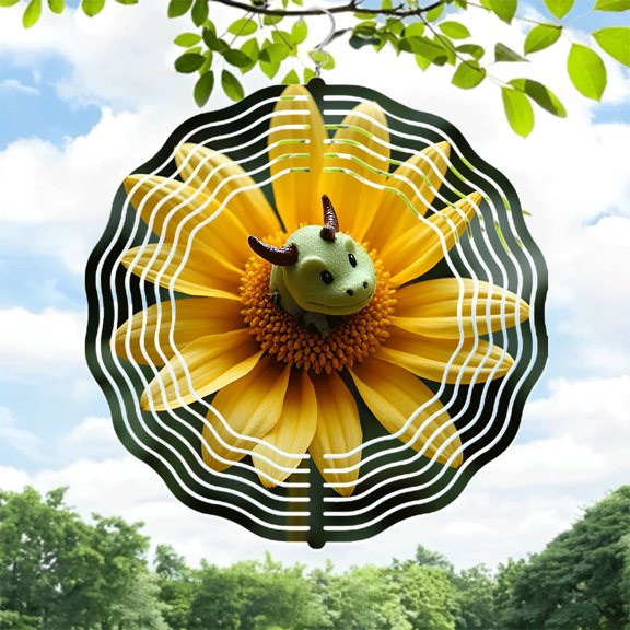 Vibrant Metal Hanging Wind Spinner with Intricate Petal Patterns & Whimsical Center - Perfect for Yard & Garden Decor