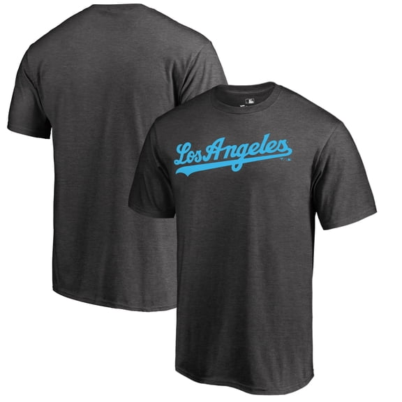 Men's Heathered Charcoal Los Angeles Dodgers Blue Wordmark T-Shirt