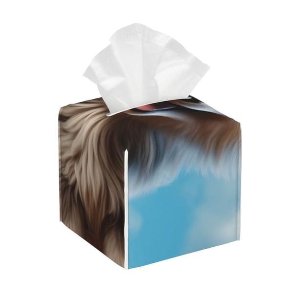Fotbe Blue Sky Cute Wolf Porta Pañuelos Decorativo de Cuero, Caja Cuadrada Moderna para Pañuelos Faciales, Organizador y Dispensador 5x5x5''