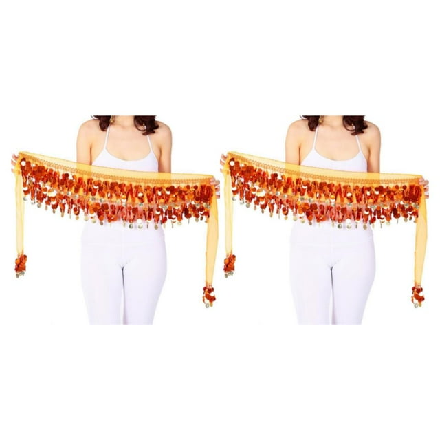 Youkk Wide Application And Durable Sequined Belly Dance Hip Scarf For Performances Durable Long-lasting orange 2Set
