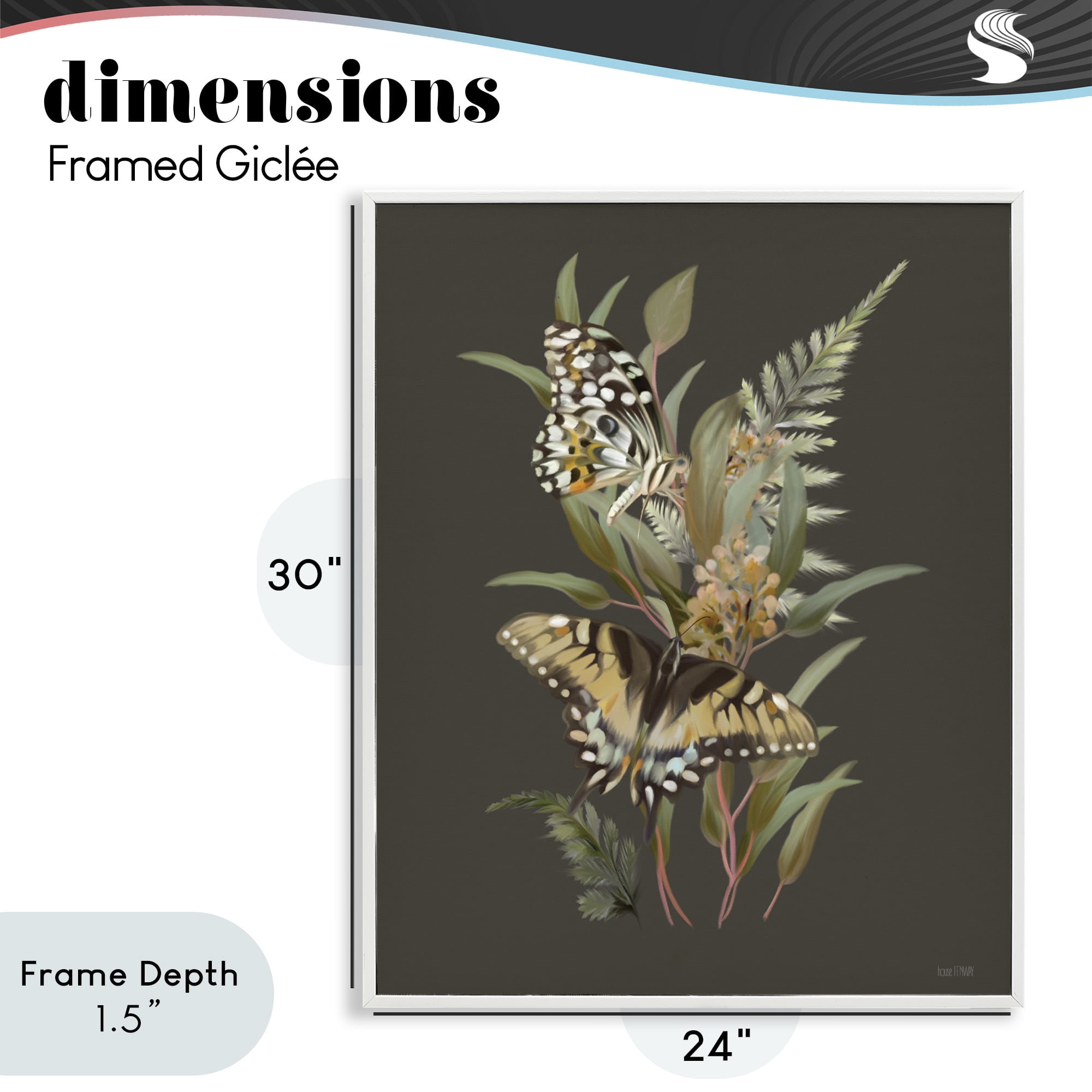 Stupell Industries Twin Swallowtails & Greenery White Framed Giclee Art, design by House Fenway