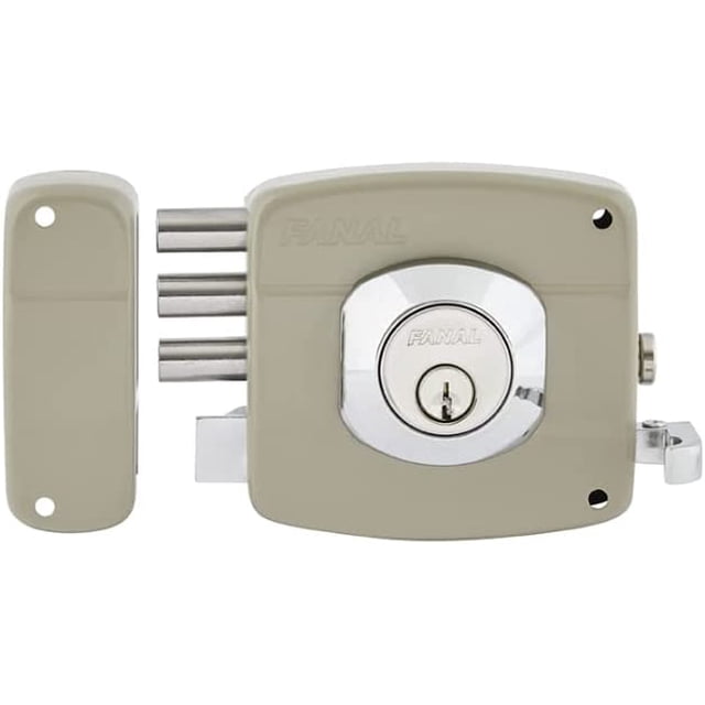 Cerradura de Sobreponer Izquierdo Fanal Pestillo Sencillo Beige 3 Bulones con Cilindro de Latón