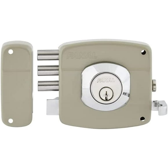 Cerradura de Sobreponer Izquierdo Fanal Pestillo Sencillo Beige 3 Bulones con Cilindro de Latón