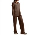 thumbnail image 1 of Conjuntos de Dos Piezas para Mujer, Sudadera de Larga con Cuello en V y Pantalones Anchos, Conjuntos de Chándal para Estar en Casa Marrón M, 1 of 8