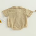 thumbnail image 4 of Newborn Baby Boy Dress Shirt Romper Cotton Linen Short Sleeve Button Down Pocket Bodysuit Onesie, 4 of 8
