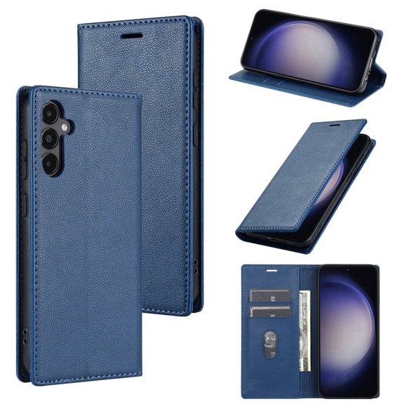 Allytech Galaxy A22 4G Wallet Case, RFID Blocking PU Leather Flip Cover Stand Business Retro Shockproof Protective Phone Case for Samsung Galaxy A22 4G - Blue
