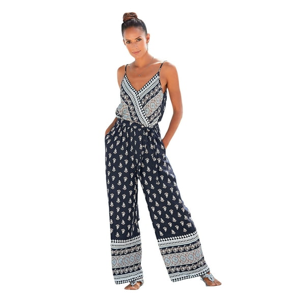 LASCANA Women's Patterned V-Neck Jumpsuit Strap