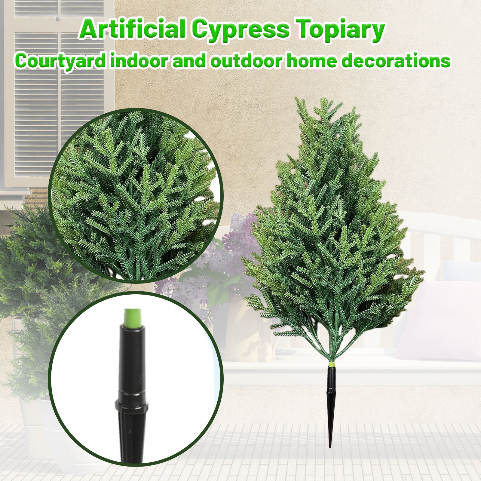 2-Pack 25.6" Artificial Boxwood Topiary Ball Trees with Ground Spike, UV Resistant Fake Bushes Plants with Fall Camellia Flowers,Faux Outdoor Shrubs & Bushes for Front Yard Decor (Green, 2Pcs)