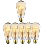 6Pack ST64 LED Light Bulb Dimmable, LED Vintage Edison Bulbs, E26 Base, Antique Squirrel Cage Bulbs, 2000K Amber Light