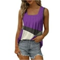 thumbnail image 5 of Wycnly Womens Tank Tops Trendy Loose Pleated Swing Breathable Tunic Tank Tops Summer Fashion Geometric Print Square Neck Sleeveless Shirts Blouse Purple l, 5 of 5