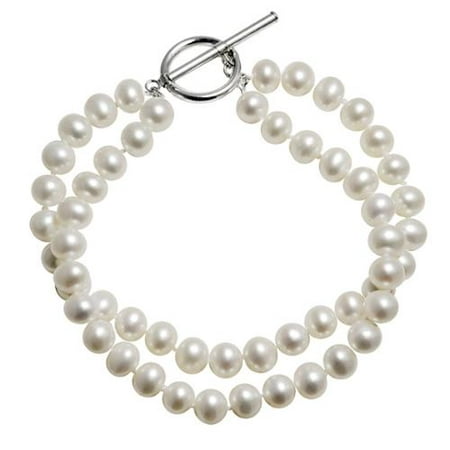 PearLustre by Imperial Pearls For You Sterling Silver White Freshwater Pearl 2-strand Toggle Bracelet (6-6.5 mm)