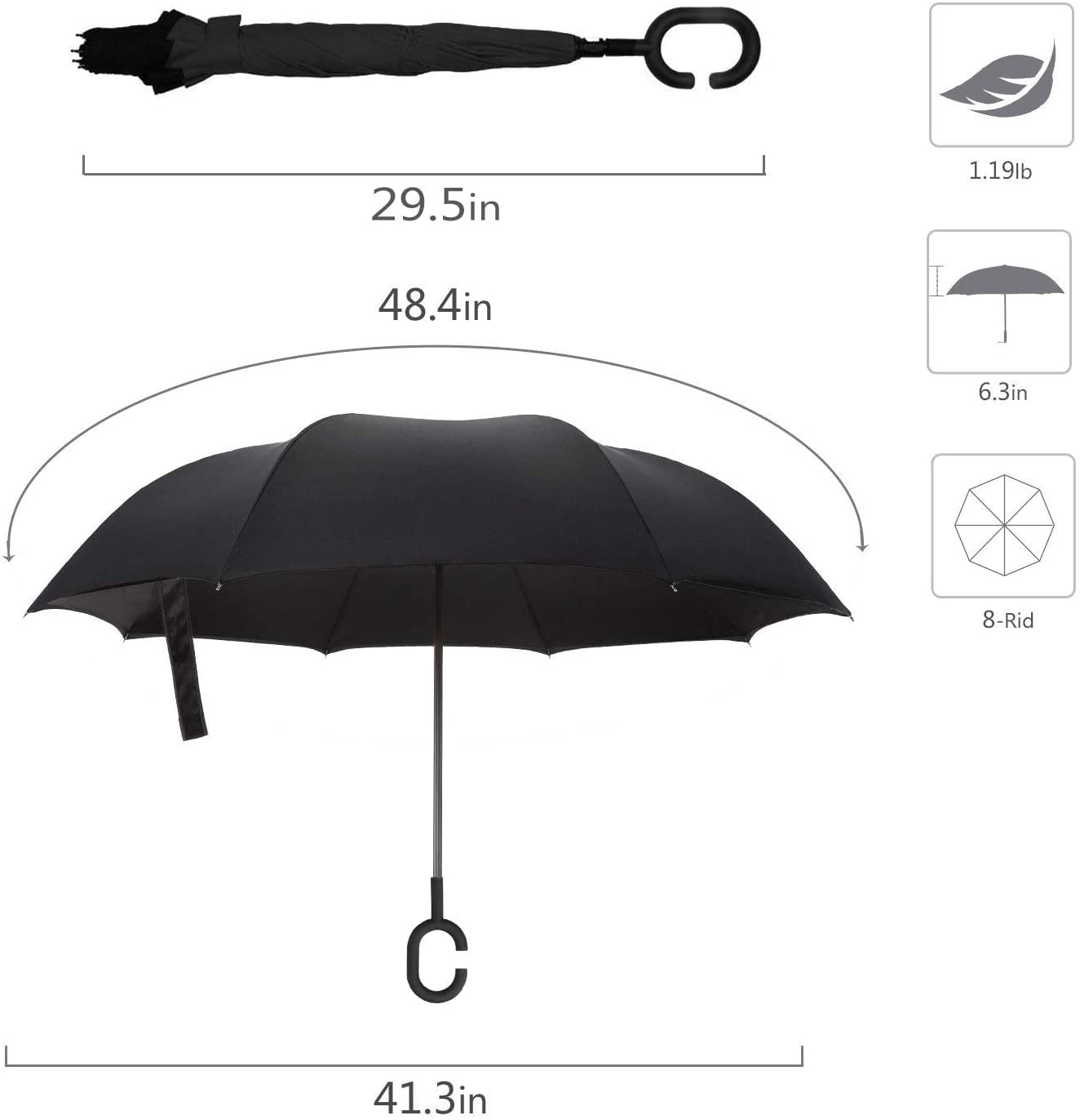 Laideyilan Inverted Double-Layer Reverse Umbrella Straight Rod Car Foldable Weatherproof Windproof Umbrella UV Protection Upside Down Umbrella with C-Shaped Handle 