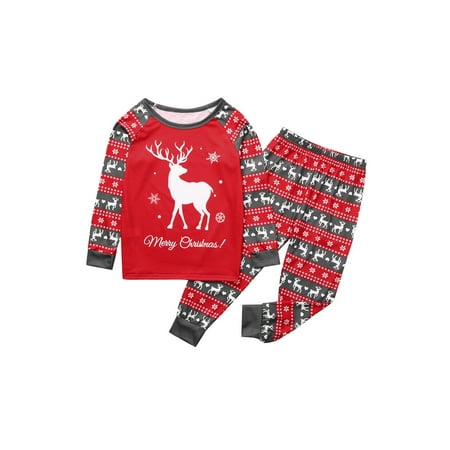 

Wassery Matching Family Christmas Pajamas Set Reindeer Snowflake Print Long Sleeve Top and Elastic Waist Pants Sleepwear