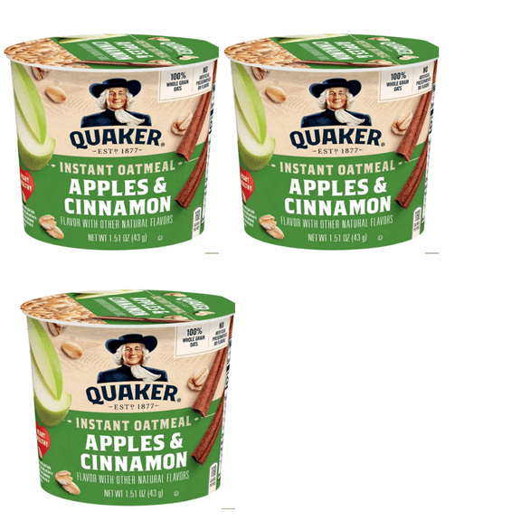 Quaker Instant Oatmeal Cup Apple Cinnamon 1.51oz pack of 3