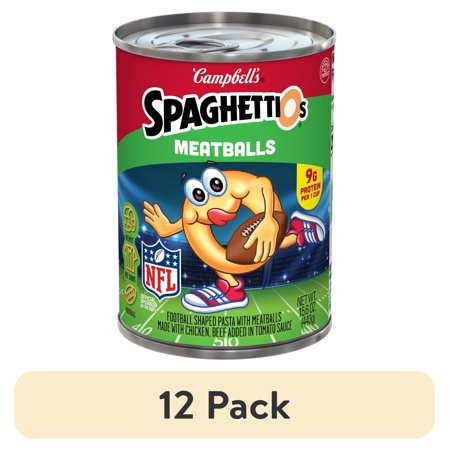(12 pack) SpaghettiOs Football Shaped Canned Pasta with Meatballs, 15.6 oz Can