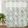 thumbnail image 3 of Blue Flowers No Hook Shower Curtain Waterproof,Bathroom Curtains with Snap in Liners and See Through Top Window,Romantic Farmhouse Botanical Floral Leaves Hotel Bathtub Curtains Shower 72"Wx78"L, 3 of 8
