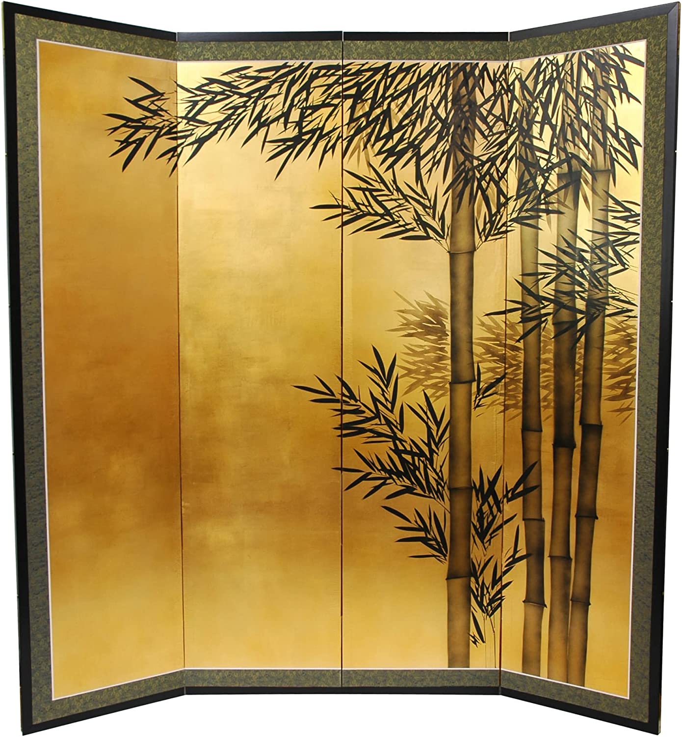 5 1/2 ft. Tall Handpainted Goldleaf Chinese Silk Wall Art Screen - Bamboo