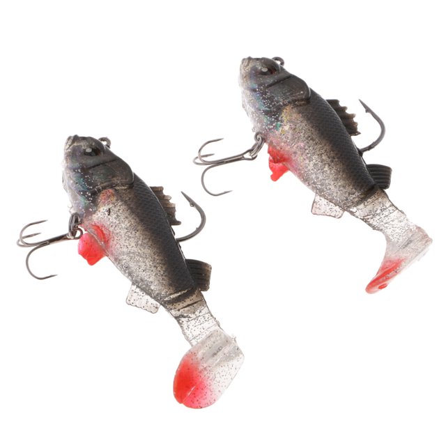 2 uds, señuelos de suave con ojos , señuelos de natación con en anzuelos triples para trucha, salmón, lubina Negro Sunnimix Señuelos de pesca de plomo suave