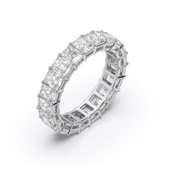 KEEVA JEWELS 4.00 Carat High Quality Radiant Shape Moissanite Eternity Band for Women Made in White Gold Plated Silver Size 5