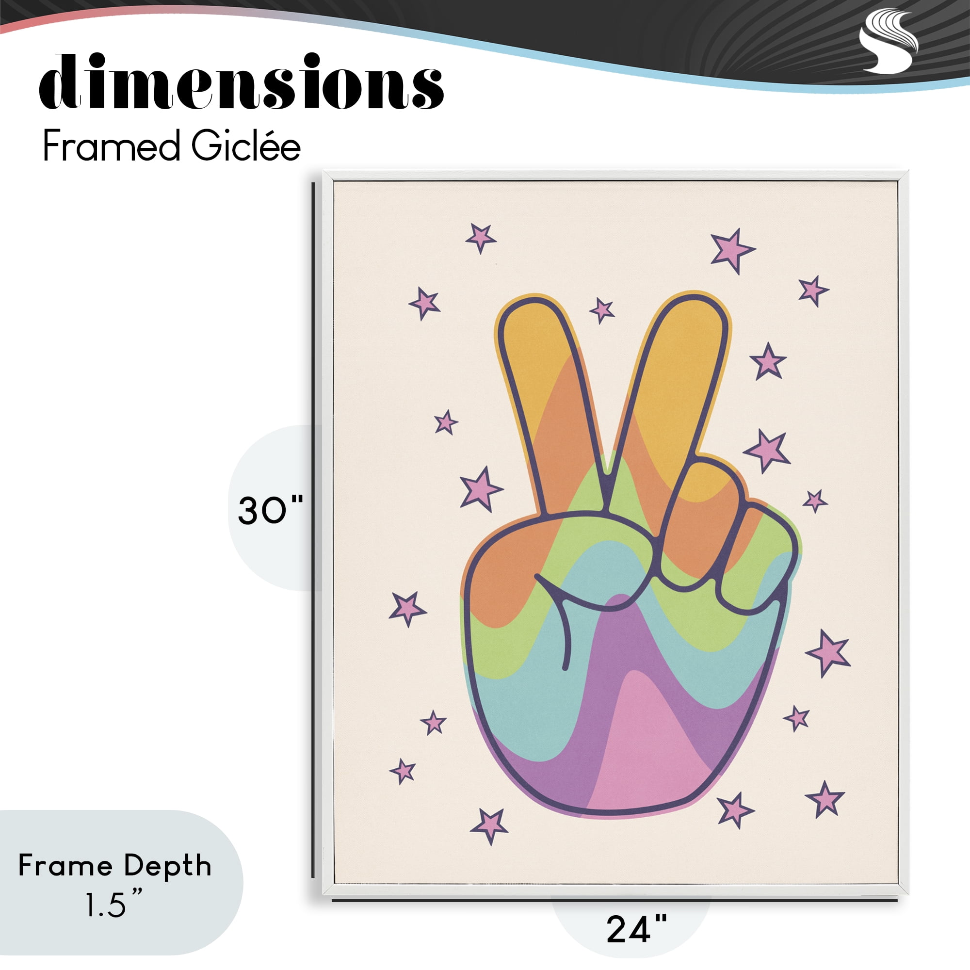 Stupell Industries Peace Sign Retro Rainbow White Framed Giclee Art, design by LSR Design Studio
