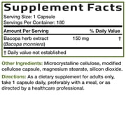 Bronson Bacopa Supports Healthy Brain Function and Mental Performance, Traditional Herb, Non-GMO, 180 Vegetarian Capsules