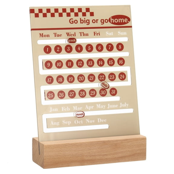 Uxcell Wood Perpetual Calendar, Desktop Acrylic Calendar Stand Slide Month Week Date Display for Desk Shop, Red