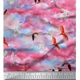 thumbnail image 1 of Soimoi polyester Crepe Fabric Flying Stork & Dove Bird Decor Fabric Printed Yard 52 Inch Wide, 1 of 1