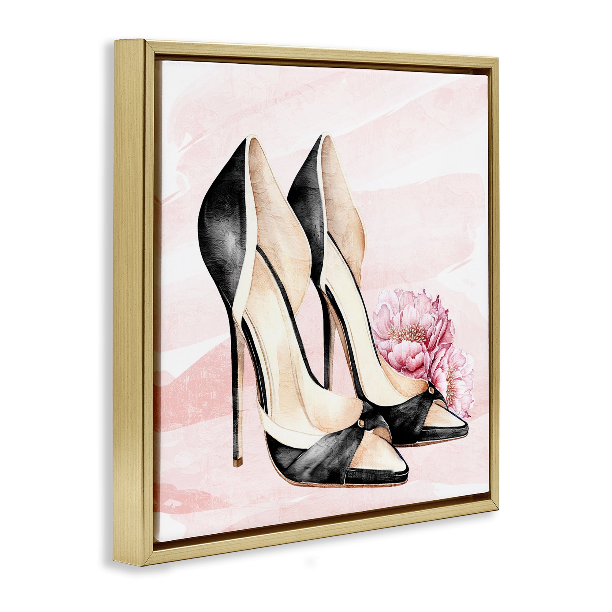 Stupell Industries Glam Time Heels Gold Framed Floater Canvas Wall Art, design by Kim Allen