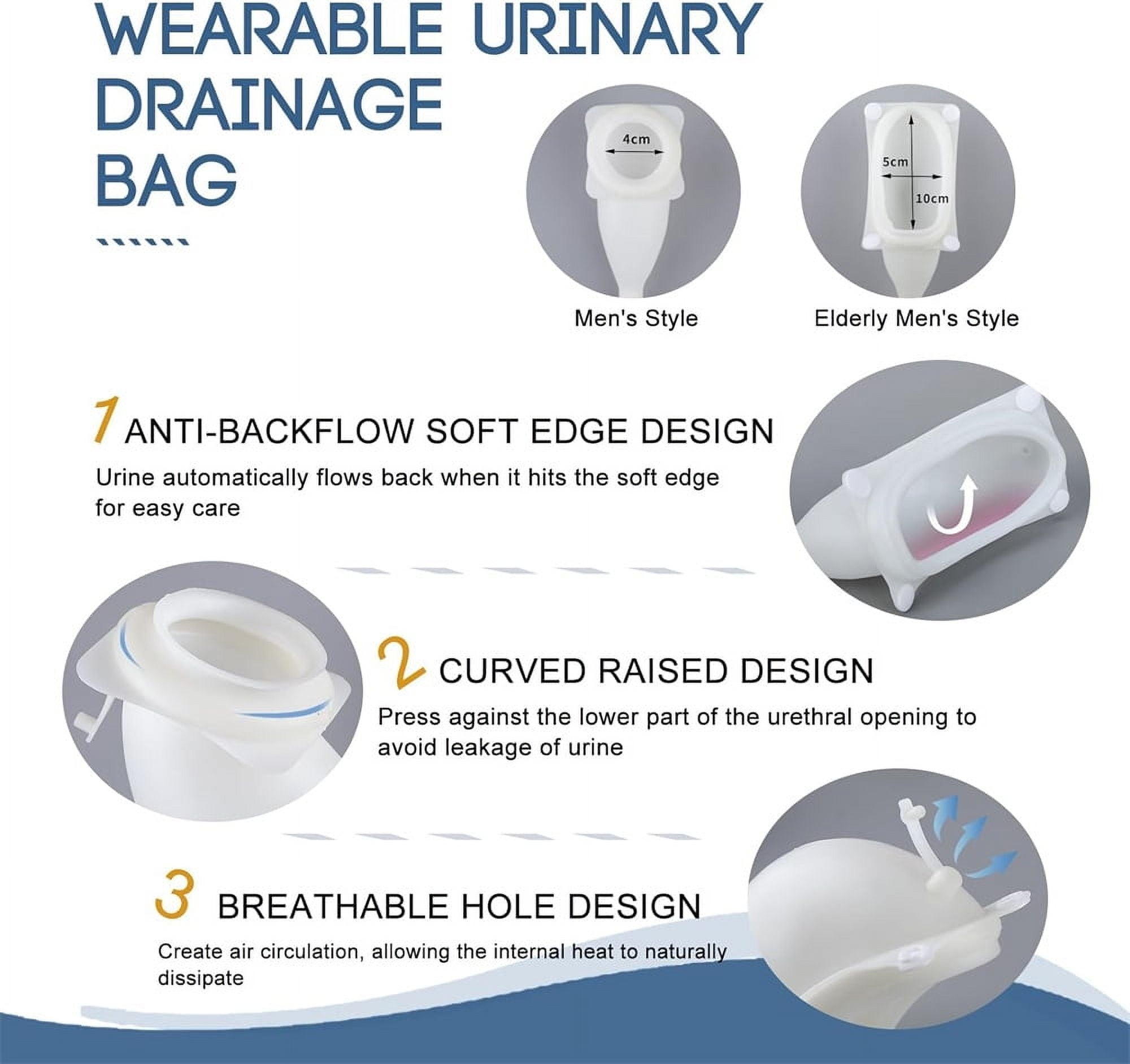 Duslogis Wearable Urine Pot for Men Elderly, Silicone Ventilated Urine Collector, Reusable Urine Bag Collector, Portable Urine Collection Bag for Elderly Men Blue