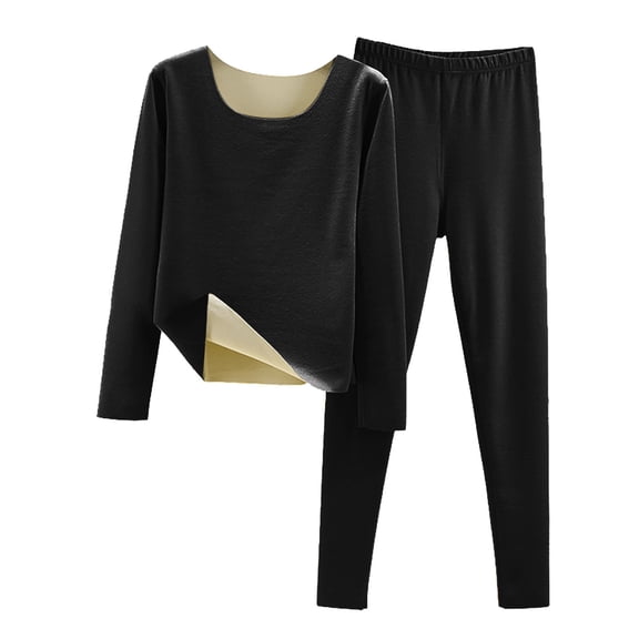 Tweang Thermal Sets for Women Slim Fit Warm Sleeping Women Long Johns Thermal Set Cold Weather Top Bottom Long Sleeve Womens Thermal Underwear Sets Black L-3XL