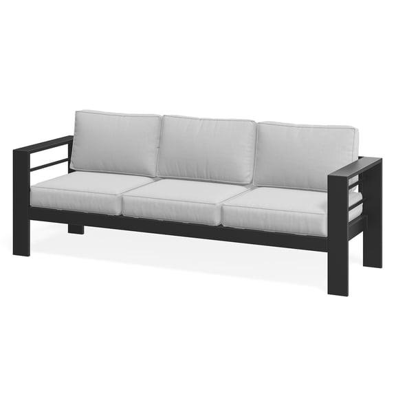 May in Color Outdoor Patio Sofa, Metal Patio Chairs with Upgraded Cushions, All-weather Outdoor 3 Seats Sofa Couch for Balcony, Garden, Deck, Backyard, Black