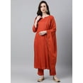 thumbnail image 3 of Janasya Indian Women's Orange Rayon Striped Kurta with Pant and Dupatta, 3 of 11