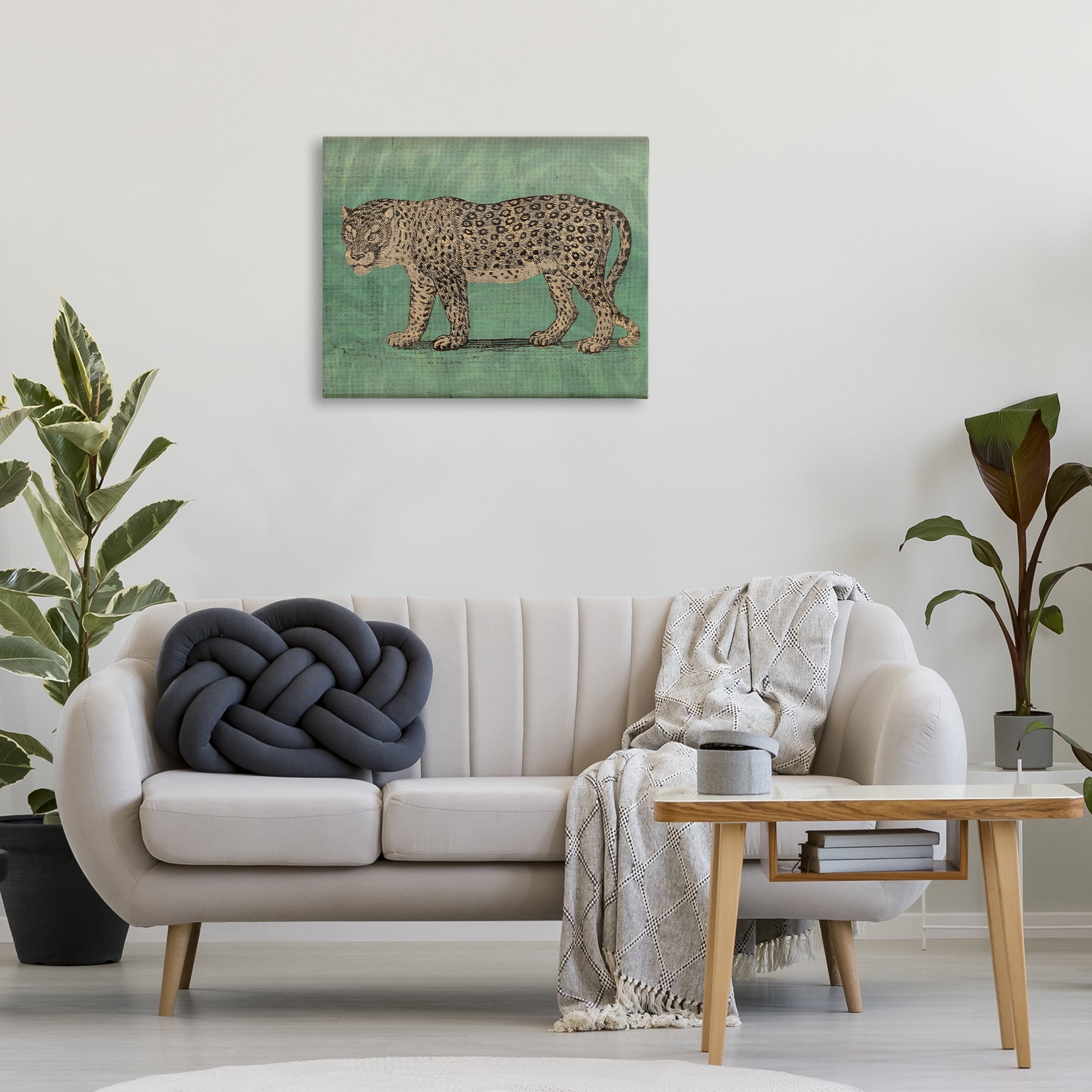 Stupell Industries Fierce Leopard on Green Animals & Insects Painting Gallery Wrapped Canvas Art Print Wall Art, 30 x 24