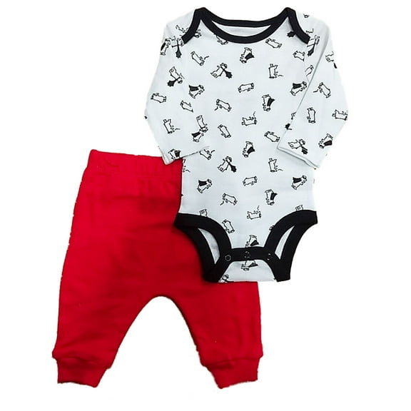 Infant Boys White Superhero Bear Bodysuit Creeper & Pants Outfit Set Newborn