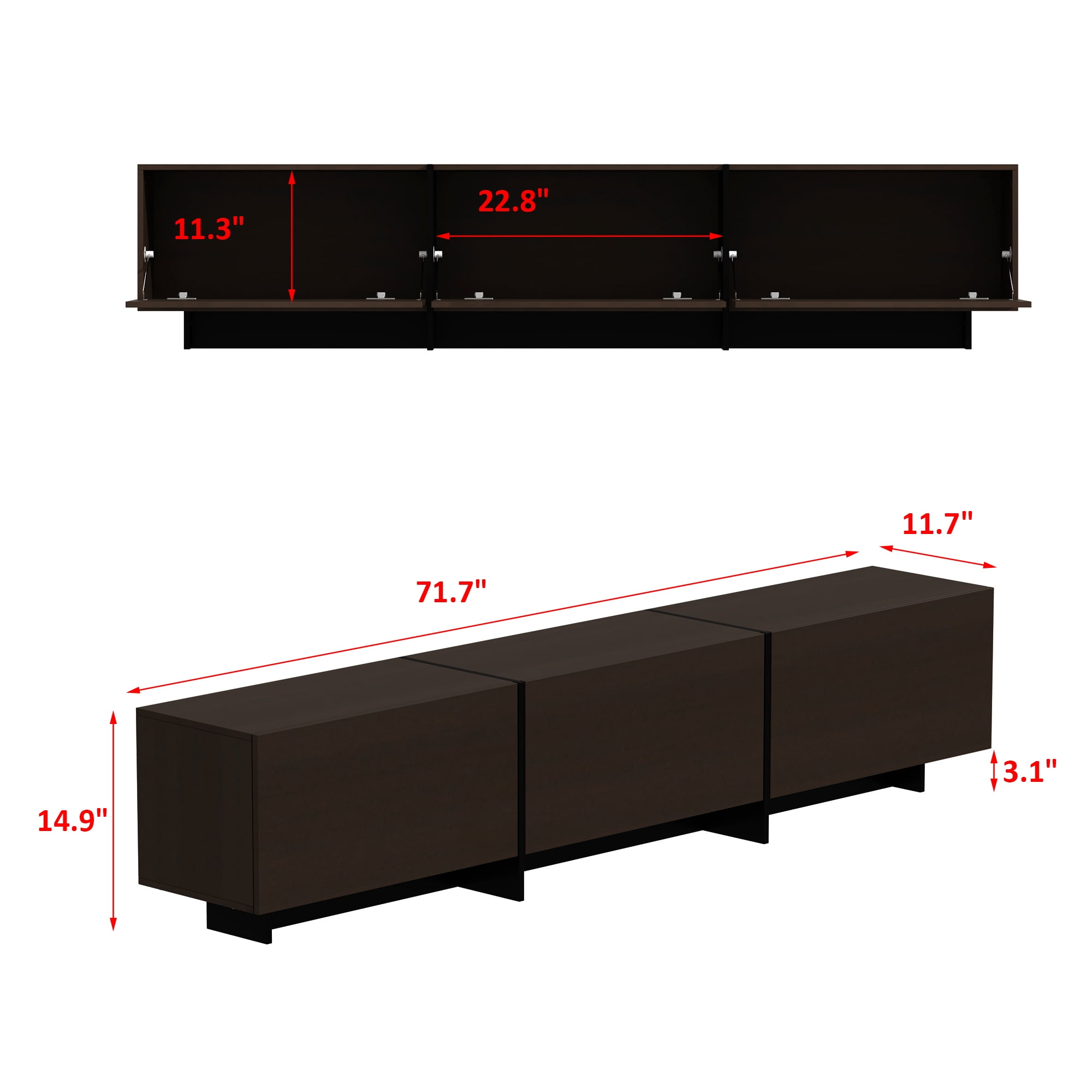 KULAGAGA 71.7" Wide TV Stand with 3 Flip-Down Drawers,Modern Media Console Table & Entertainment Center,Dark Brown
