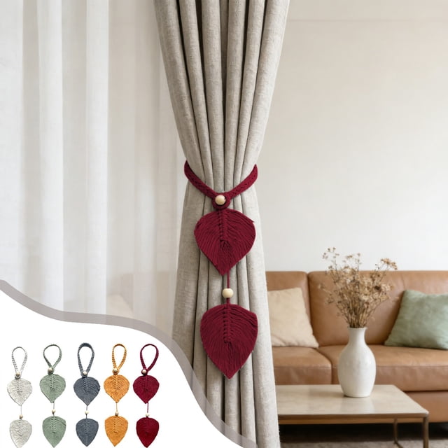 Bowayaoa Embrasse de Rideau en Forme de Feuille, Sangles de Rideau Tissées à la Main, Corde Décorative à Boucle pour Rideau Accessoires de Pièce, Embrasses de Rideau pour la Maison