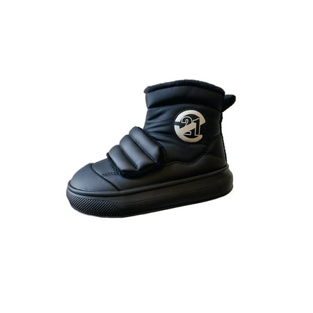 

Daeful Girls Slip Resistant Magic Tape Snow Boot School Non-Slip Ankle Boots Outdoor Lightweight Plush Lining Winter Booties Black 2.5Y