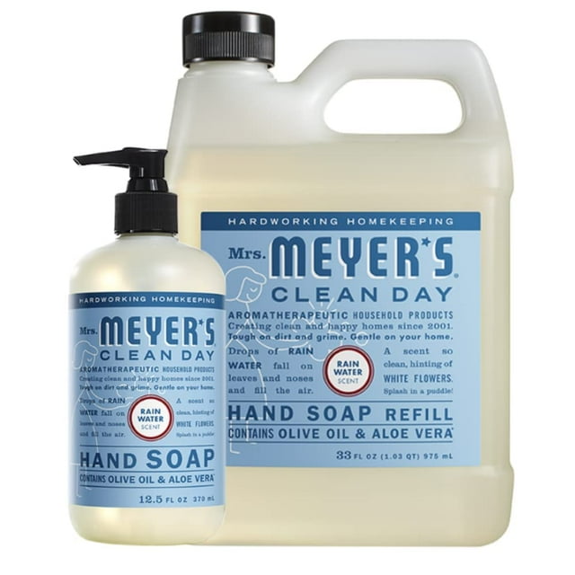 Jabón de manos Mrs. MEYER'S Refill con agua de lluvia, 1 litro, más jabón de manos, 1 litro