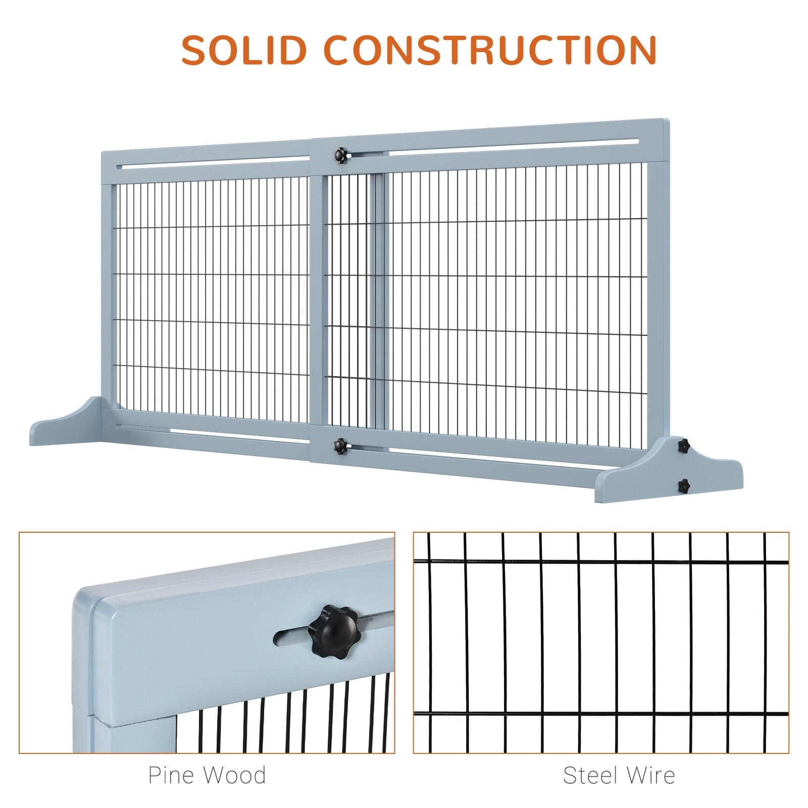 Orthopedic Dog Bed, PawHut 72" W x 27.25" H Extra Wide Freestanding Pet Gate with Adjustable Length Dog, Cat, Barrier for House, Doorway, Hallway, Blue-grey, Gray Dog Bed,Wood Cat Bed