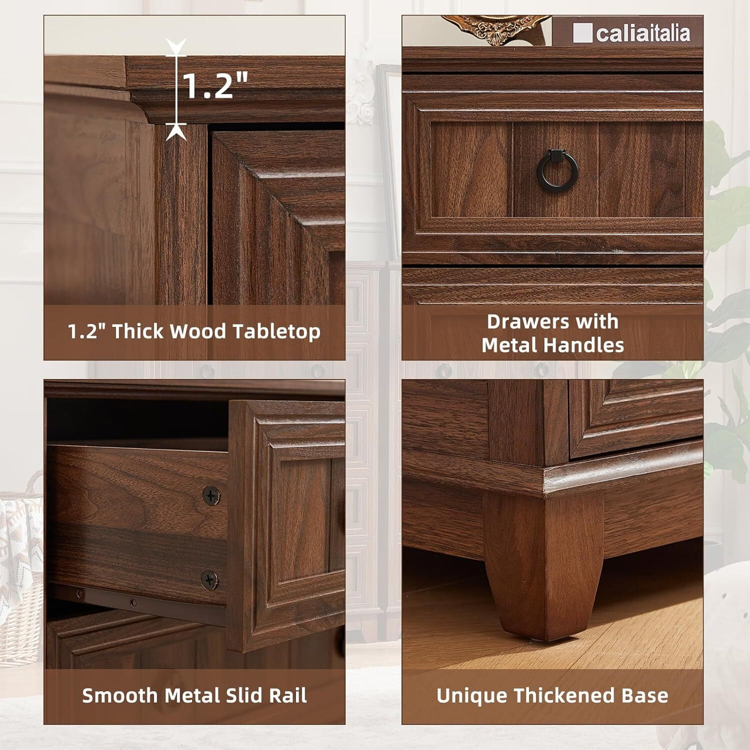 Farmhouse Dresser for Bedroom Set of 2, Modern Wooden 5 Drawer Tall Dresser, Chest of Drawers, Storage Cabine Living Room Hallway, Brown