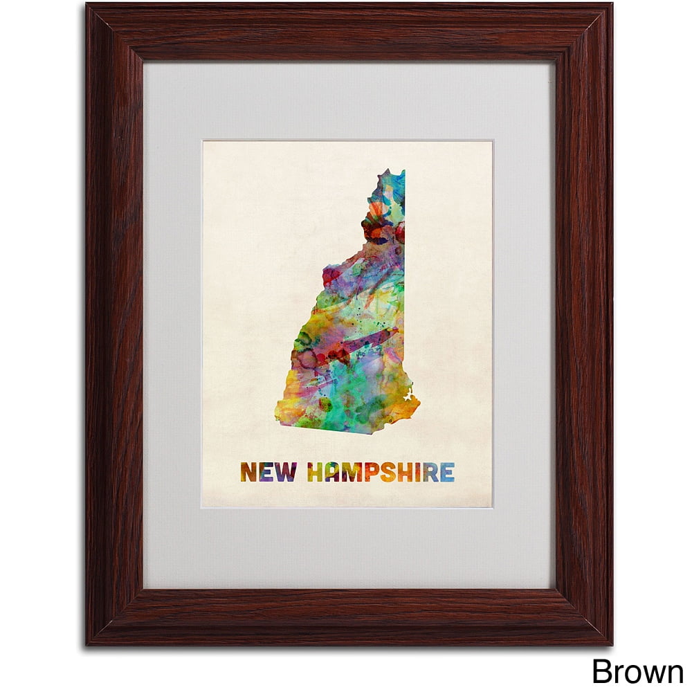 Trademark Fine Art "New Hampshire Map" Matted Framed Art by Michael Tompsett, Wood Frame