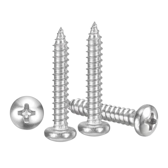 Pan Head Self Tapping Screws(#8x1") 25Pcs, 304 Stainless steel Self Drilling Screw for Metal Wood Plastic, for Cabinet Wall Shutter Plate Rock Furniture, Silver Tone