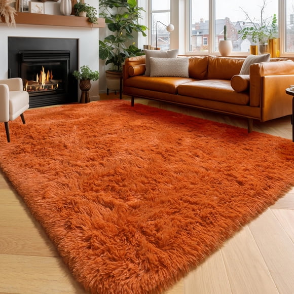 Amdrebio Burnt Orange Area Rugs for Living Room B