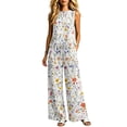 thumbnail image 2 of Nmnitkp Women Boho Print Matching Sets Crew Neck Sleeveless Top Drawstring Pocket Wide Leg Pants Two Piece Outfits for Summer Beach Vacation Daily Travel Casual Lounge Wear, 2 of 6