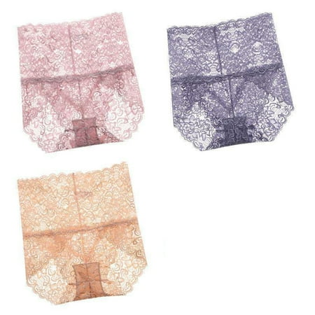 

3 Pack Lace Underwear For Women Sexy Invisible Thongs V-Shape Embroidery Floral Bikini Panties For Women Seamless Hipster J XL