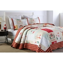 MarCielo 3-Piece Christmas Holiday Red Polyester Quilt Set Bedding, Queen