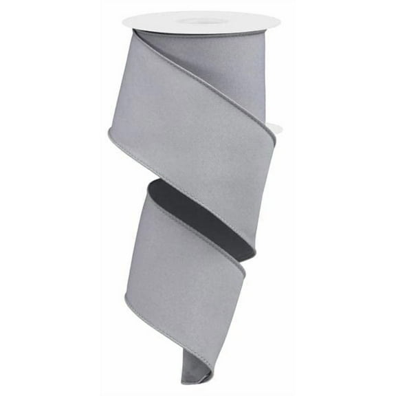 Solid Diagonal Weave Wired Edge Ribbon, 10 Yards (2.5 Inch, Grey)