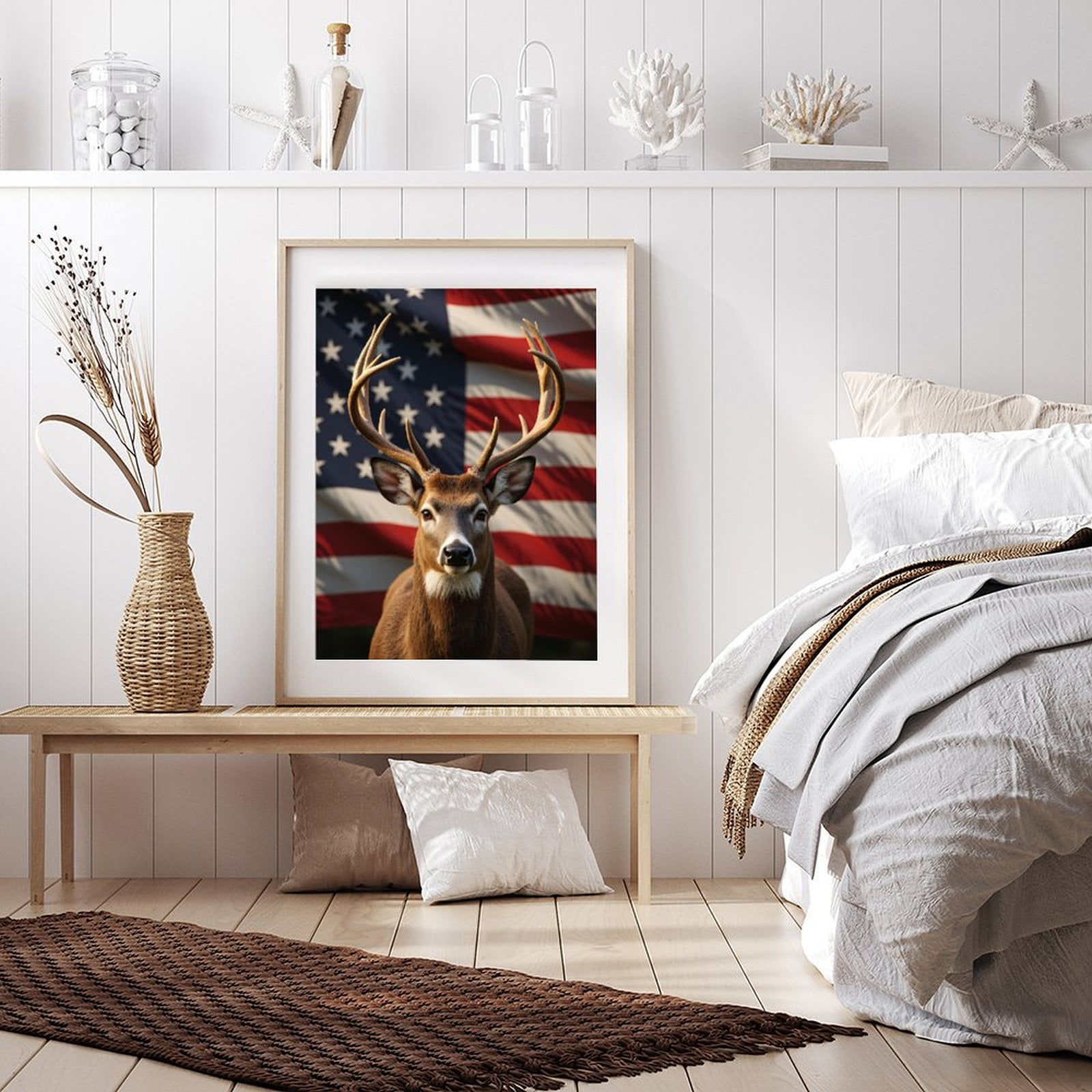 Diamond Art Kit for Adults, Deer Antlers Flag Background Diamond Painting for Adults Beginners, 5D DIY Diamond Art Painting Kits, Colorful Diamond Painting Craft for Home Decor 12x16