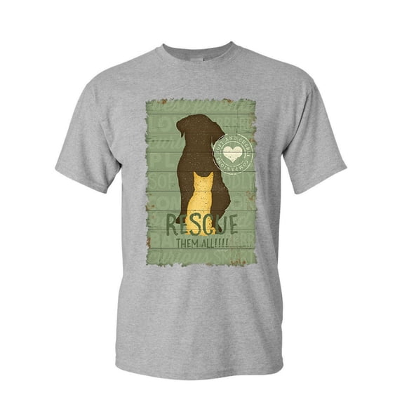 Tee Hunt Rescue Them All T-Shirt Animal Shelter Dog Cat Paw Kitten Puppy Mens Shirt, Gray, X-Large